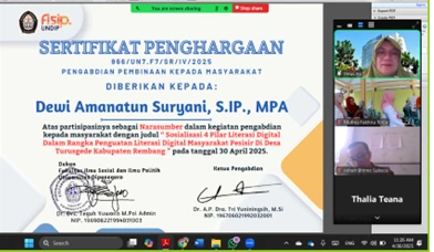 Sosialisasi 4 Pilar Literasi Digital Dalam Rangka Penguatan Literasi Digital Masyarakat Pesisir Di Desa Turusgede Kabupaten Rembang
