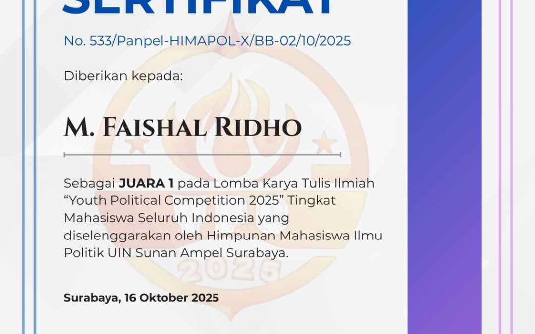 M. Faishal Ridho Raih Juara 1 Lomba Karya Tulis Ilmiah Tingkat Nasional