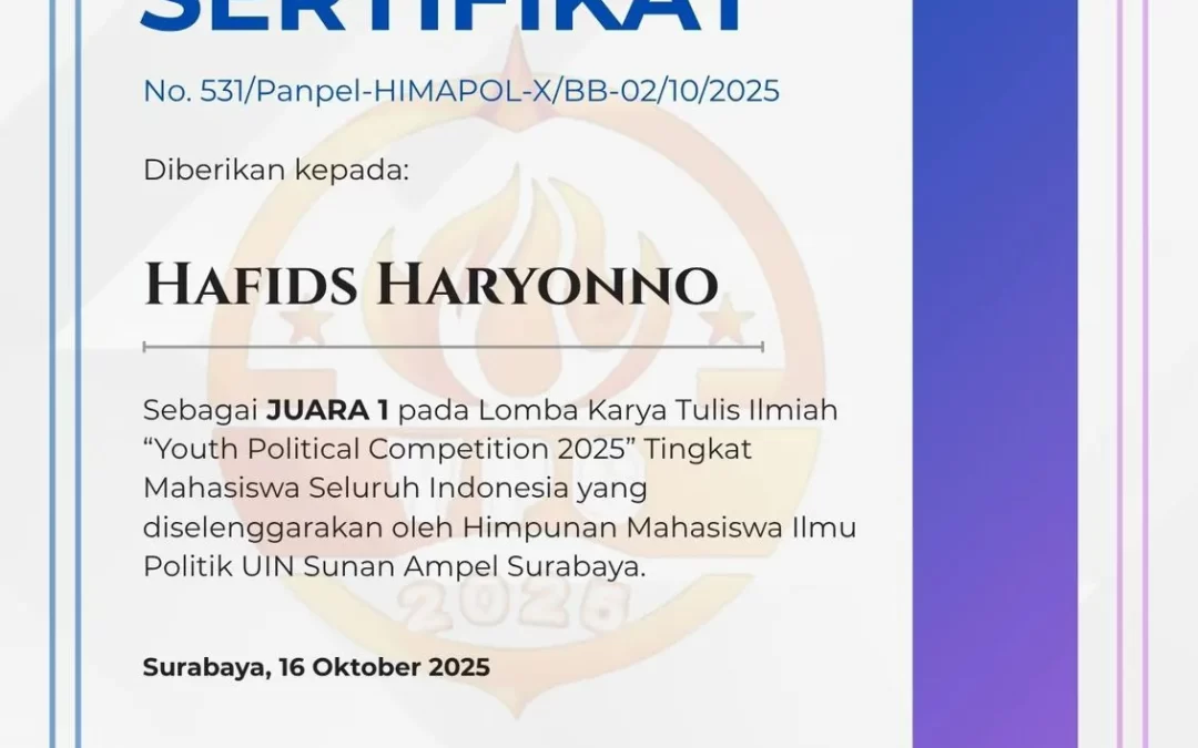 Hafids Haryonno Raih Juara 1 Lomba Karya Tulis Ilmiah Tingkat Nasional