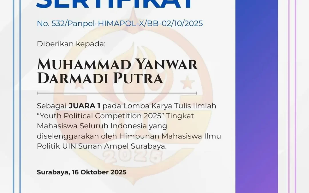 Muhammad Yanwar Darmadi Putra Raih Juara 1 Lomba Karya Tulis Ilmiah Tingkat Nasional